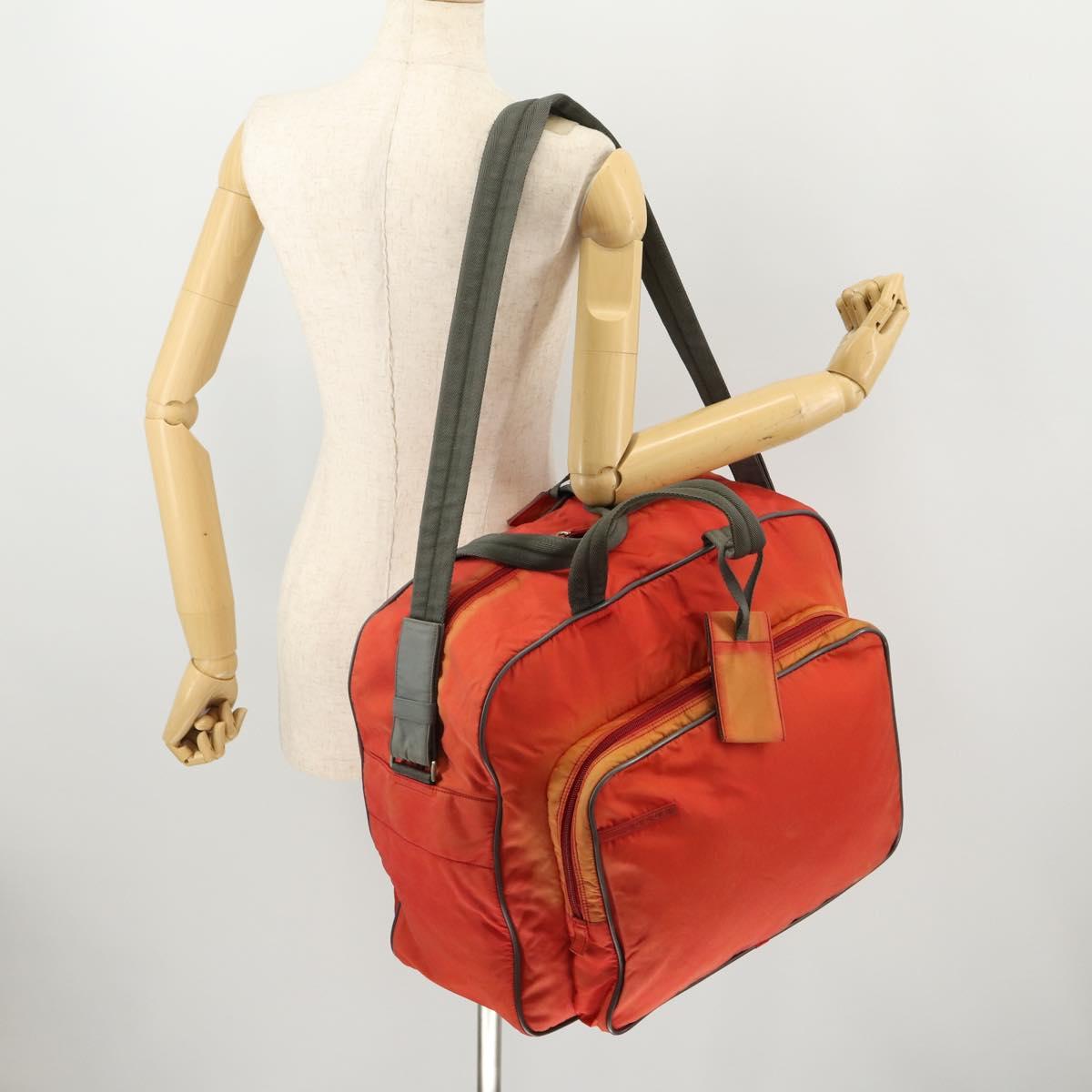 PRADA Sports Boston Bag Nylon 2way Orange Silver Auth 173935