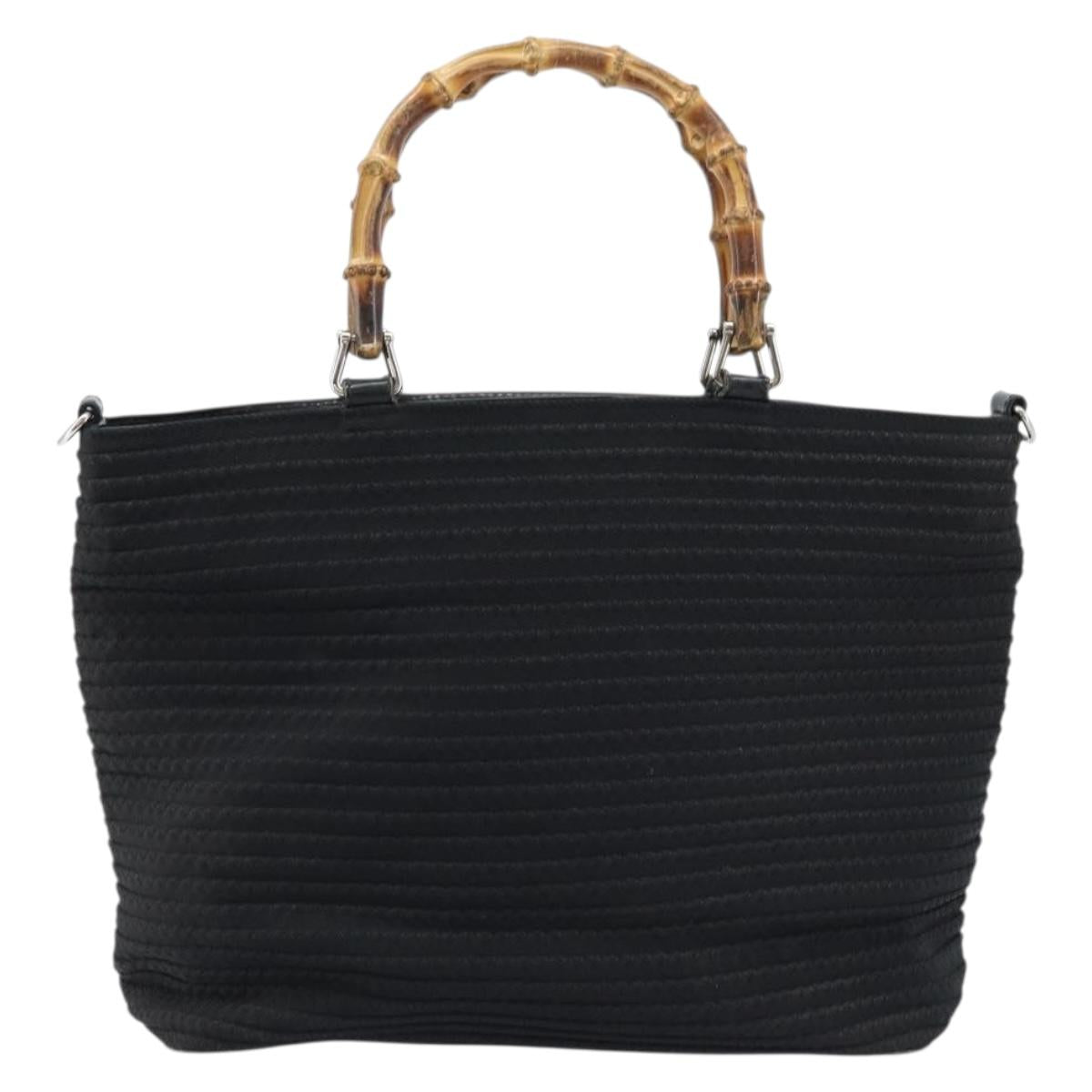 GUCCI Bamboo Hand Bag Canvas Black Silver 000 1998 0540 Auth 173942