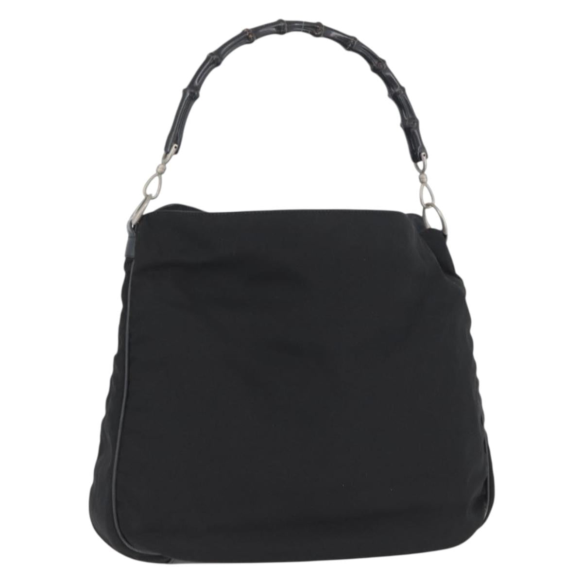 GUCCI Bamboo Shoulder Bag Nylon Black Silver 001 1577 Auth 173951