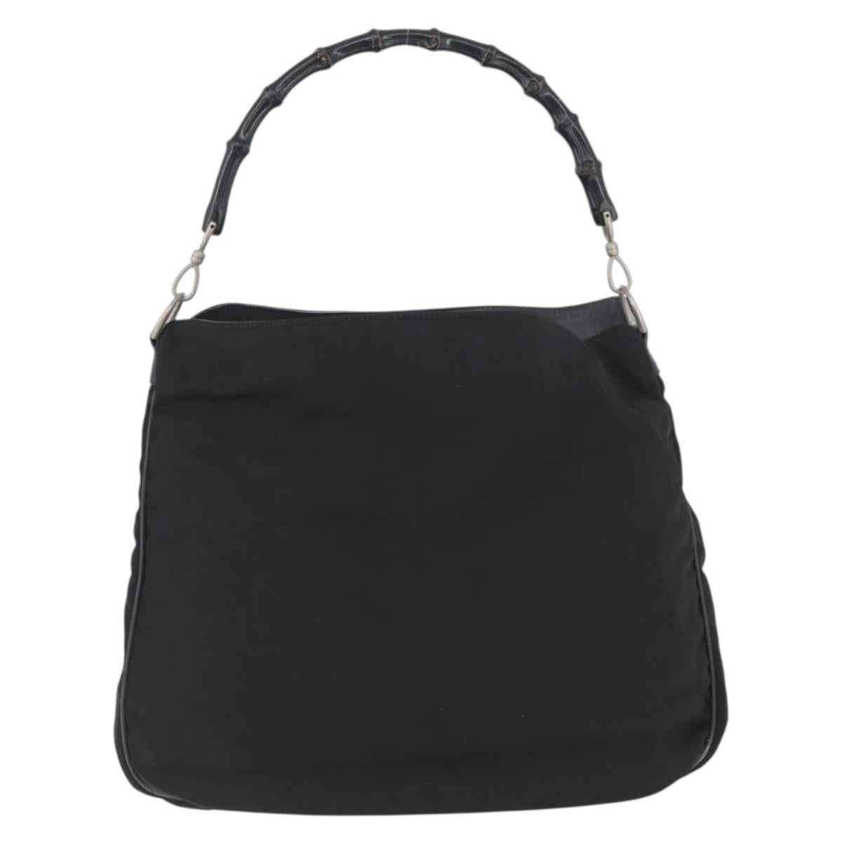 GUCCI Bamboo Shoulder Bag Nylon Black Silver 001 1577 Auth 173951