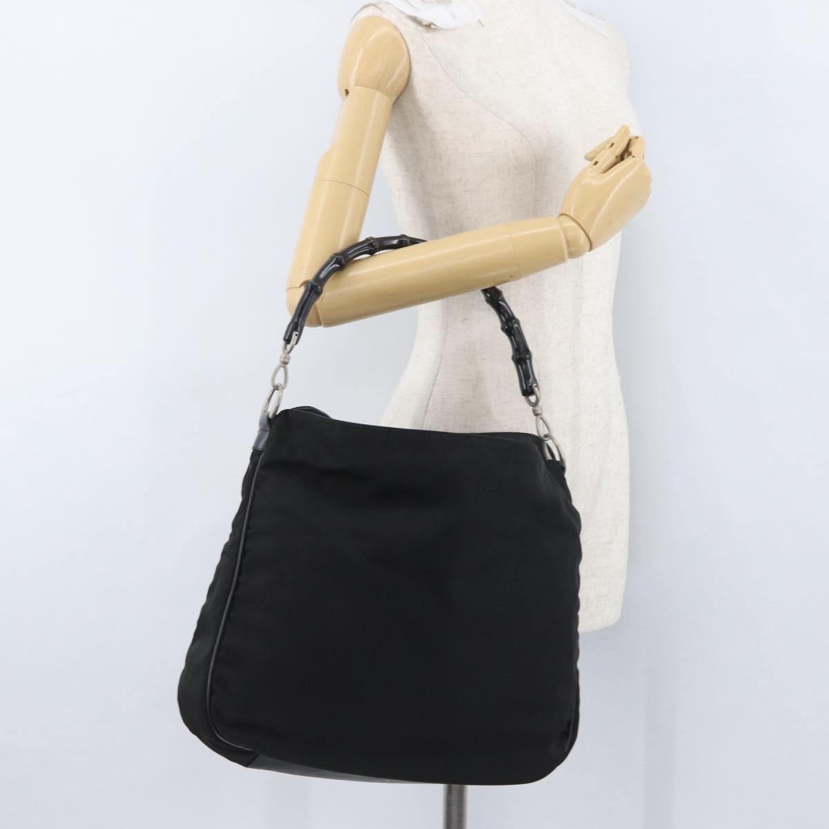 GUCCI Bamboo Shoulder Bag Nylon Black Silver 001 1577 Auth 173951