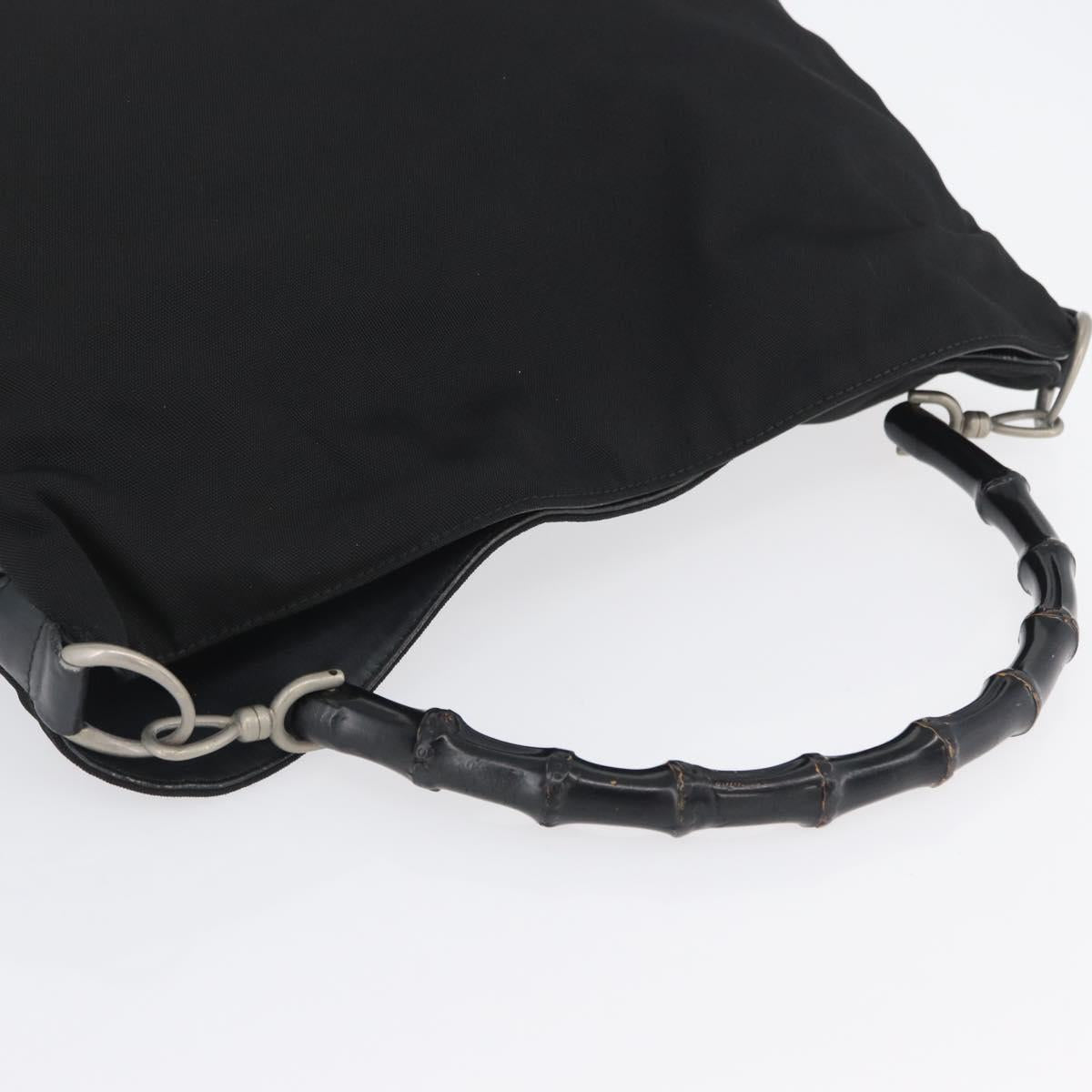 GUCCI Bamboo Shoulder Bag Nylon Black Silver 001 1577 Auth 173951