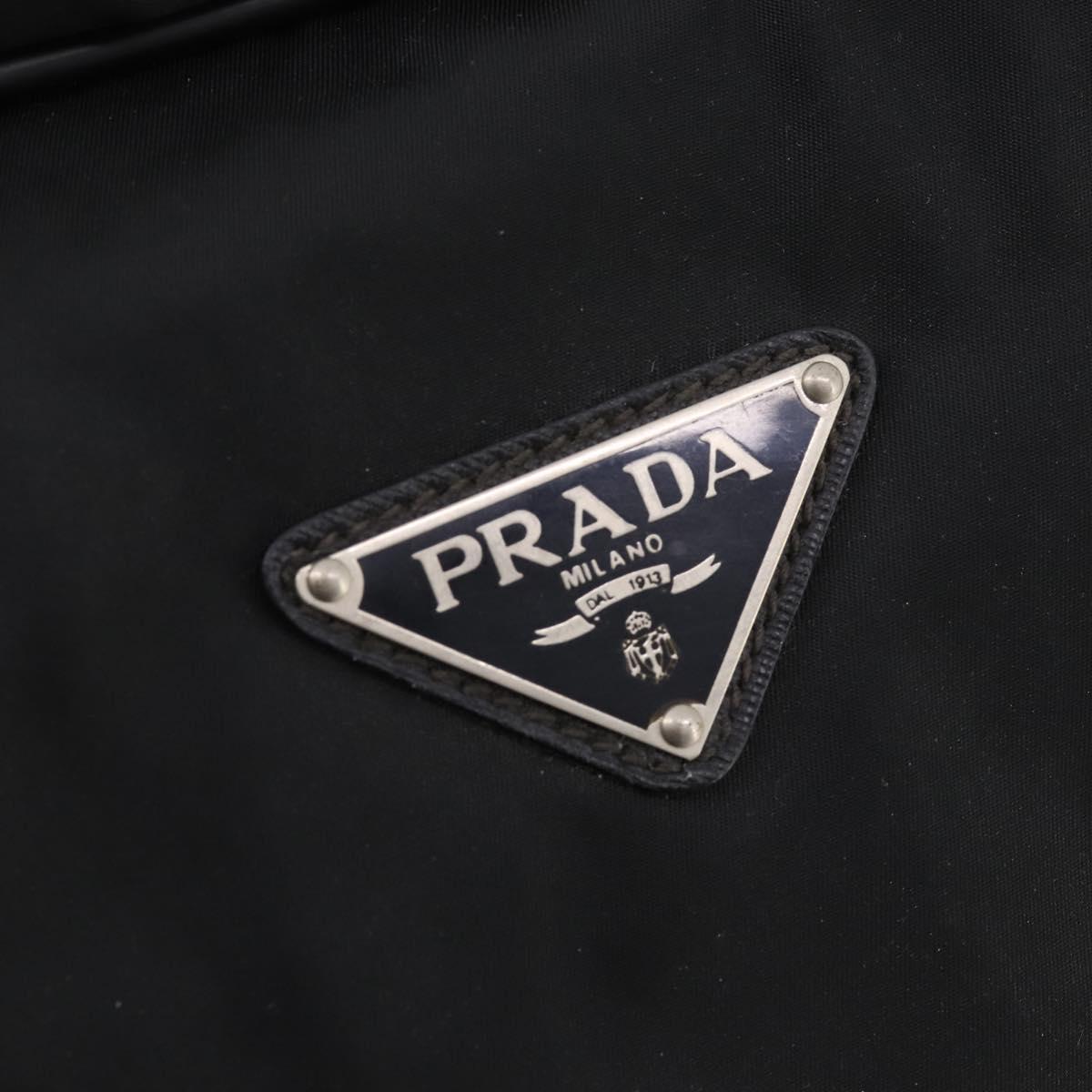 PRADA Boston Bag Nylon Black Silver Auth 173960A