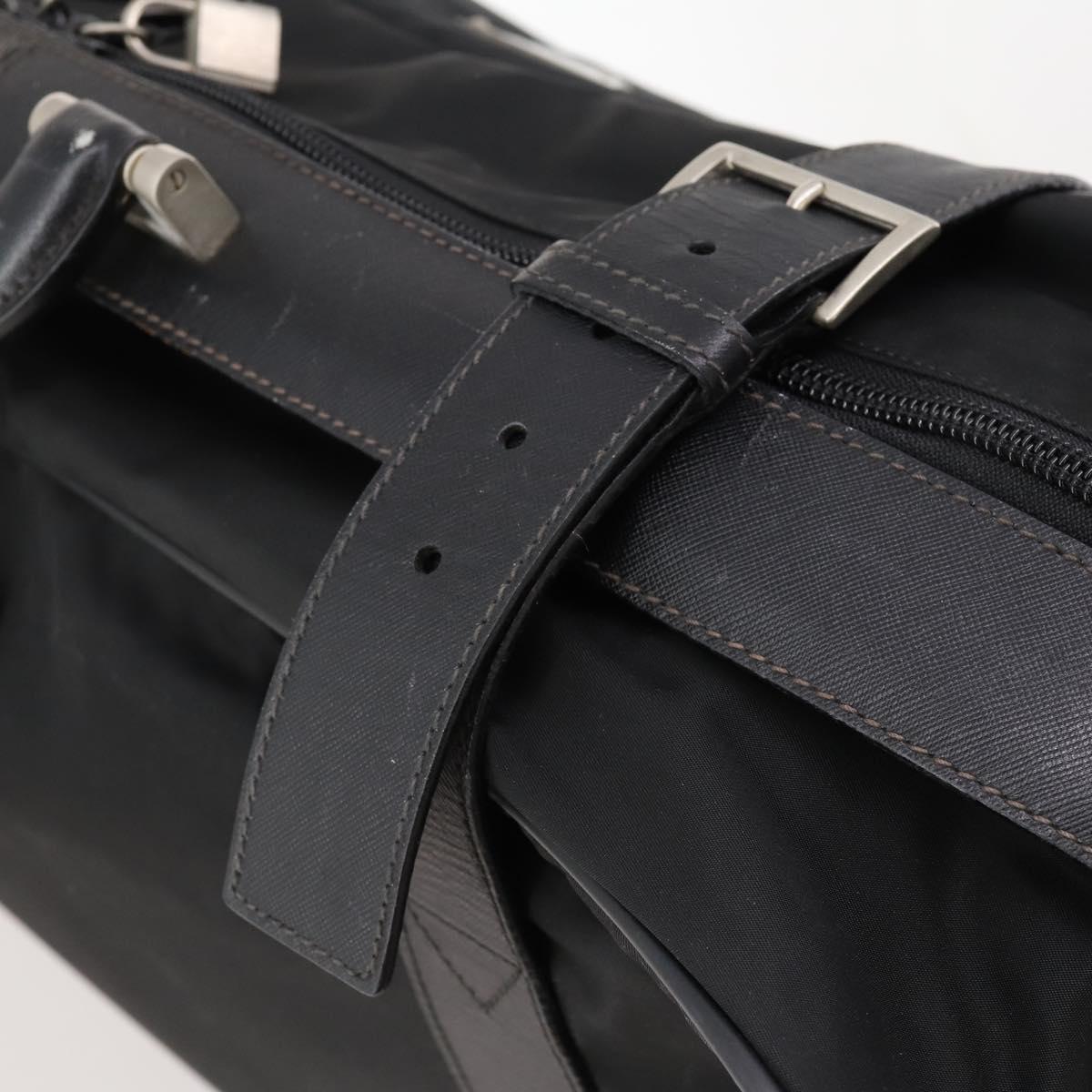 PRADA Boston Bag Nylon Black Silver Auth 173960A