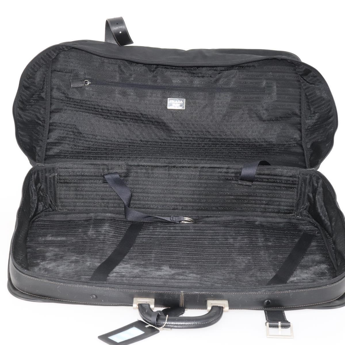 PRADA Boston Bag Nylon Black Silver Auth 173960A