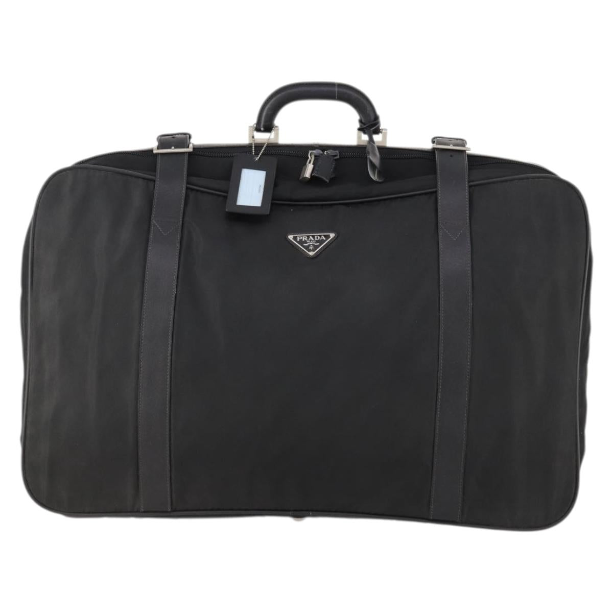 PRADA Boston Bag Nylon Black Silver Auth 173960A