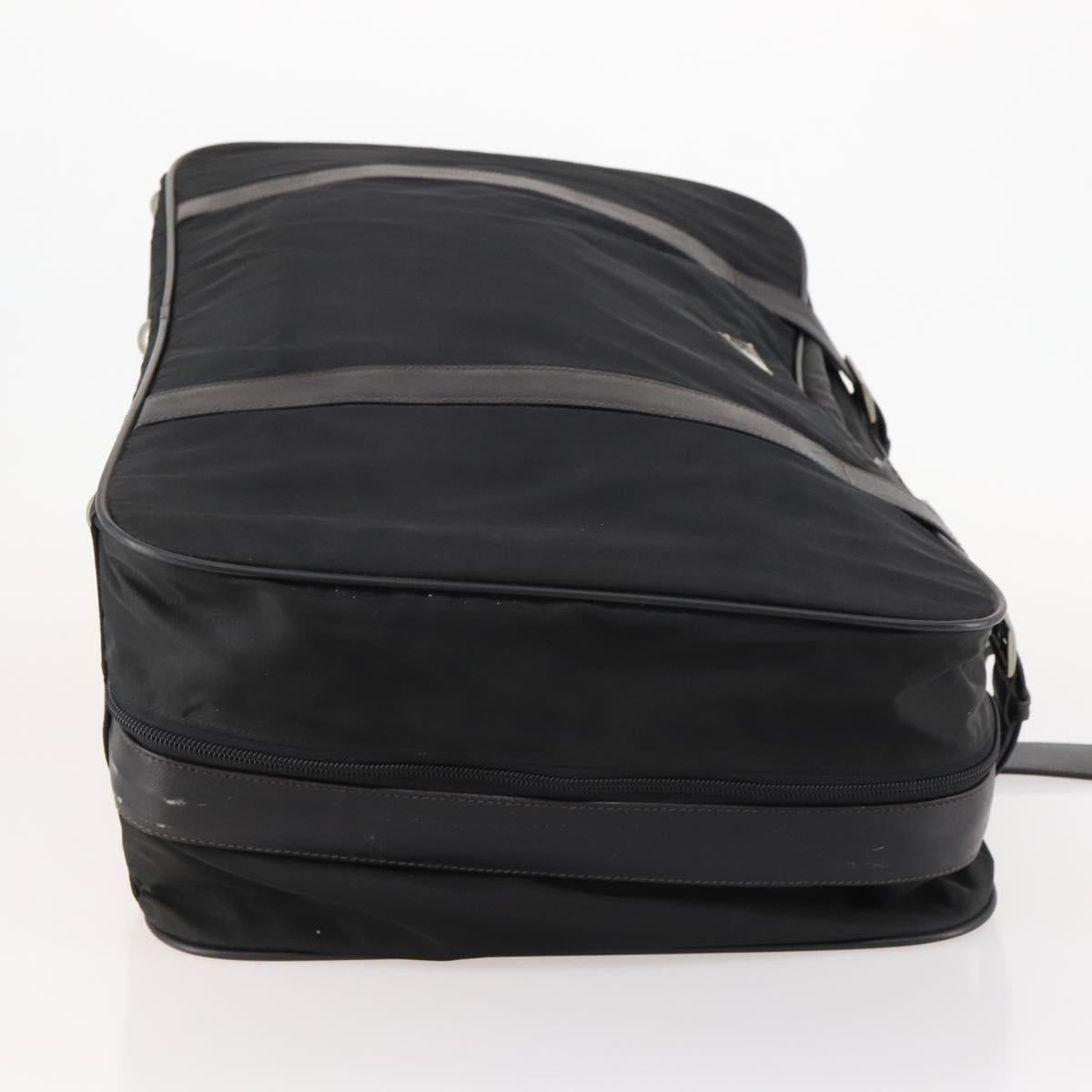 PRADA Boston Bag Nylon Black Silver Auth 173960A