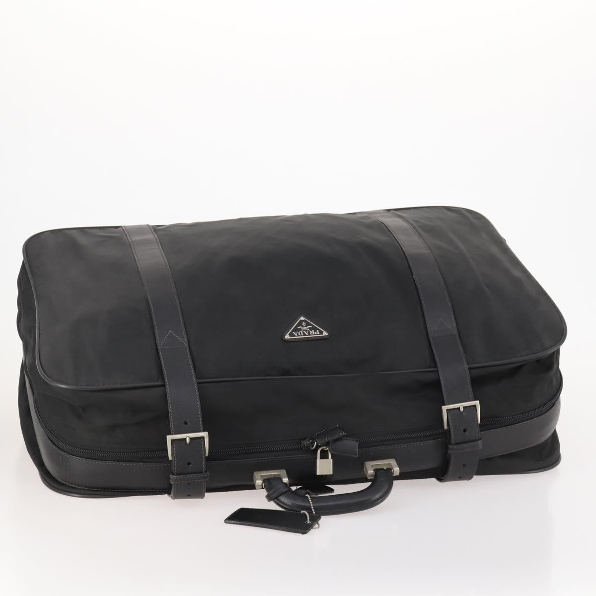 PRADA Boston Bag Nylon Black Silver Auth 173960A
