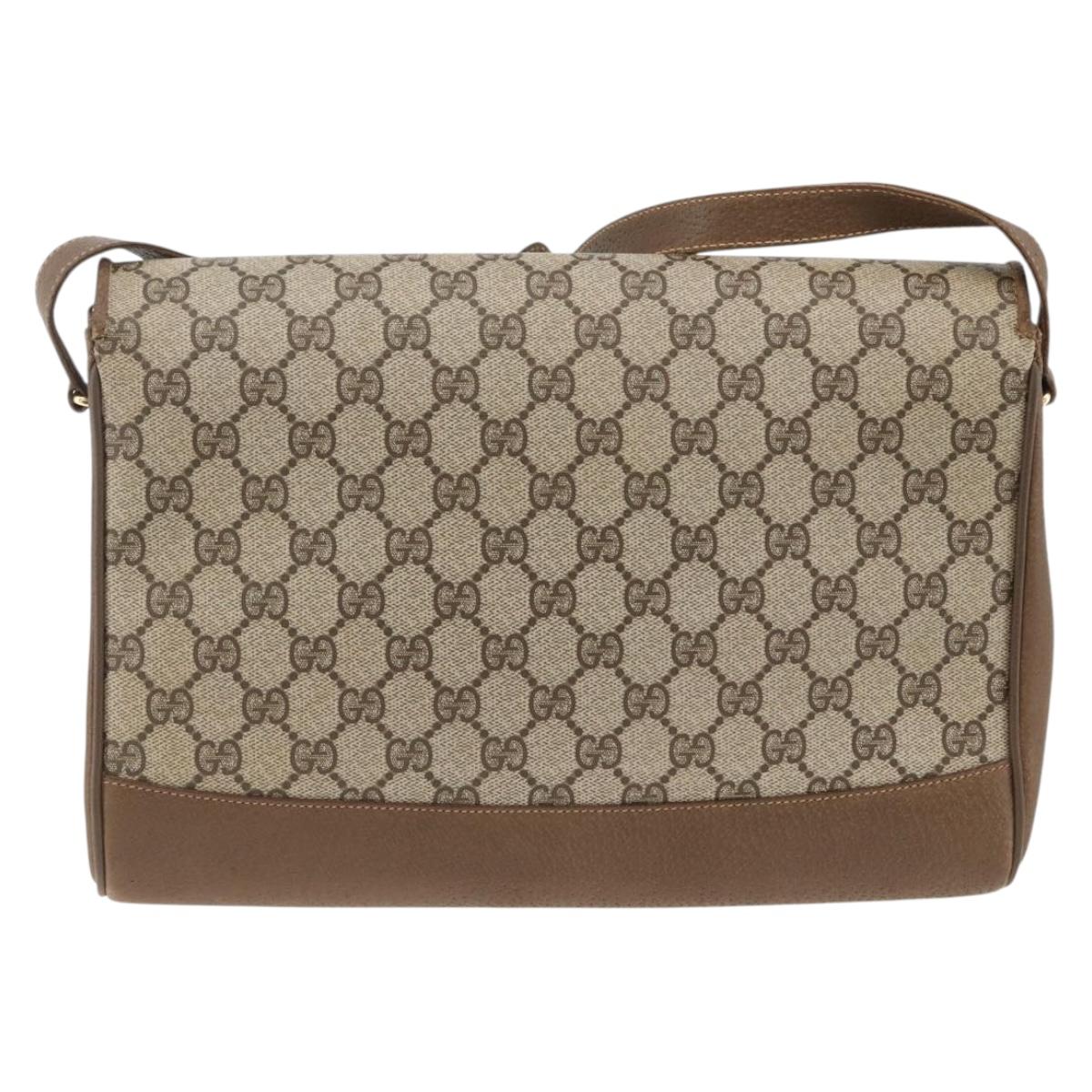 GUCCI GG Supreme Shoulder Bag PVC Leather Beige Gold 116 02 067 Auth 173967