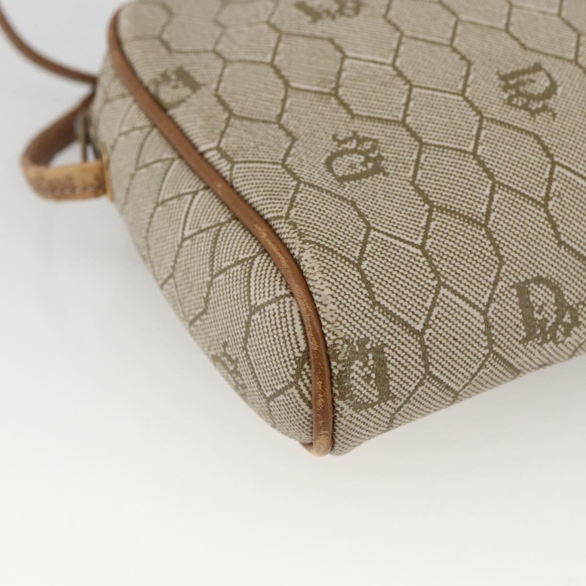 Christian Dior Honeycomb Canvas Shoulder Bag PVC Beige Gold Auth 173969