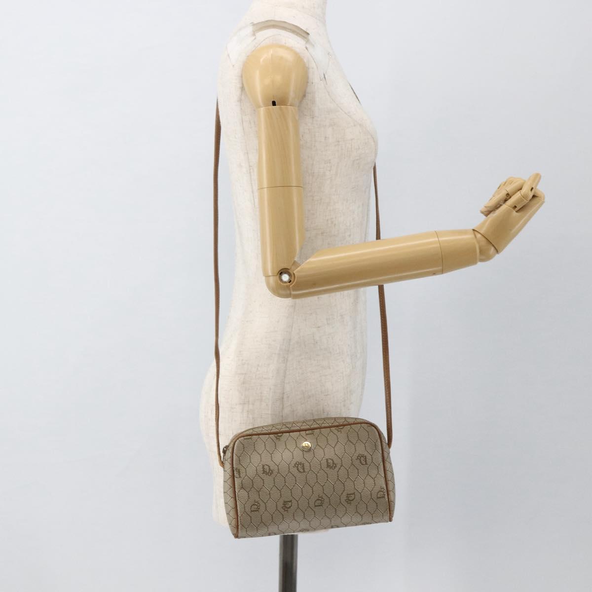 Christian Dior Honeycomb Canvas Shoulder Bag PVC Beige Gold Auth 173969