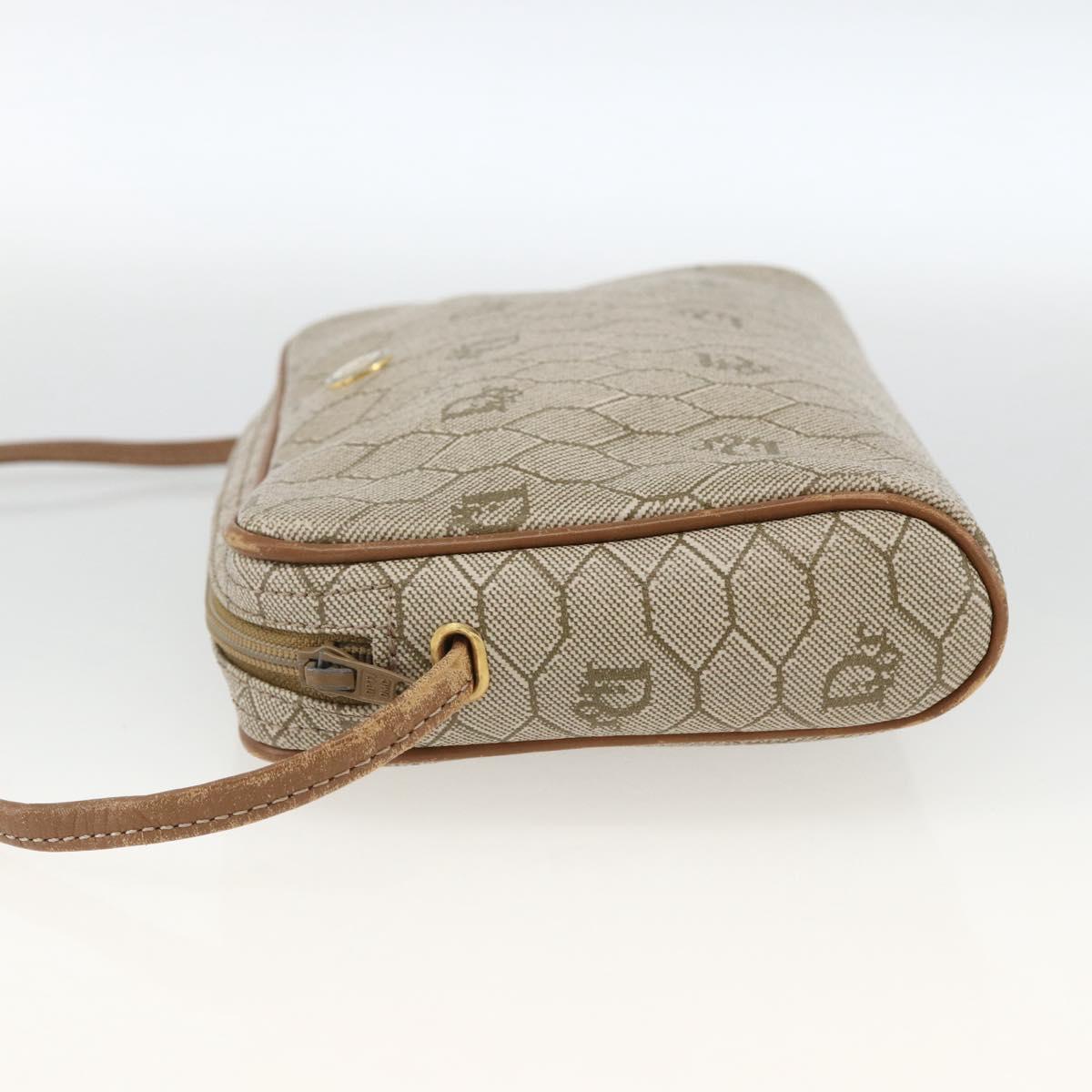 Christian Dior Honeycomb Canvas Shoulder Bag PVC Beige Gold Auth 173969