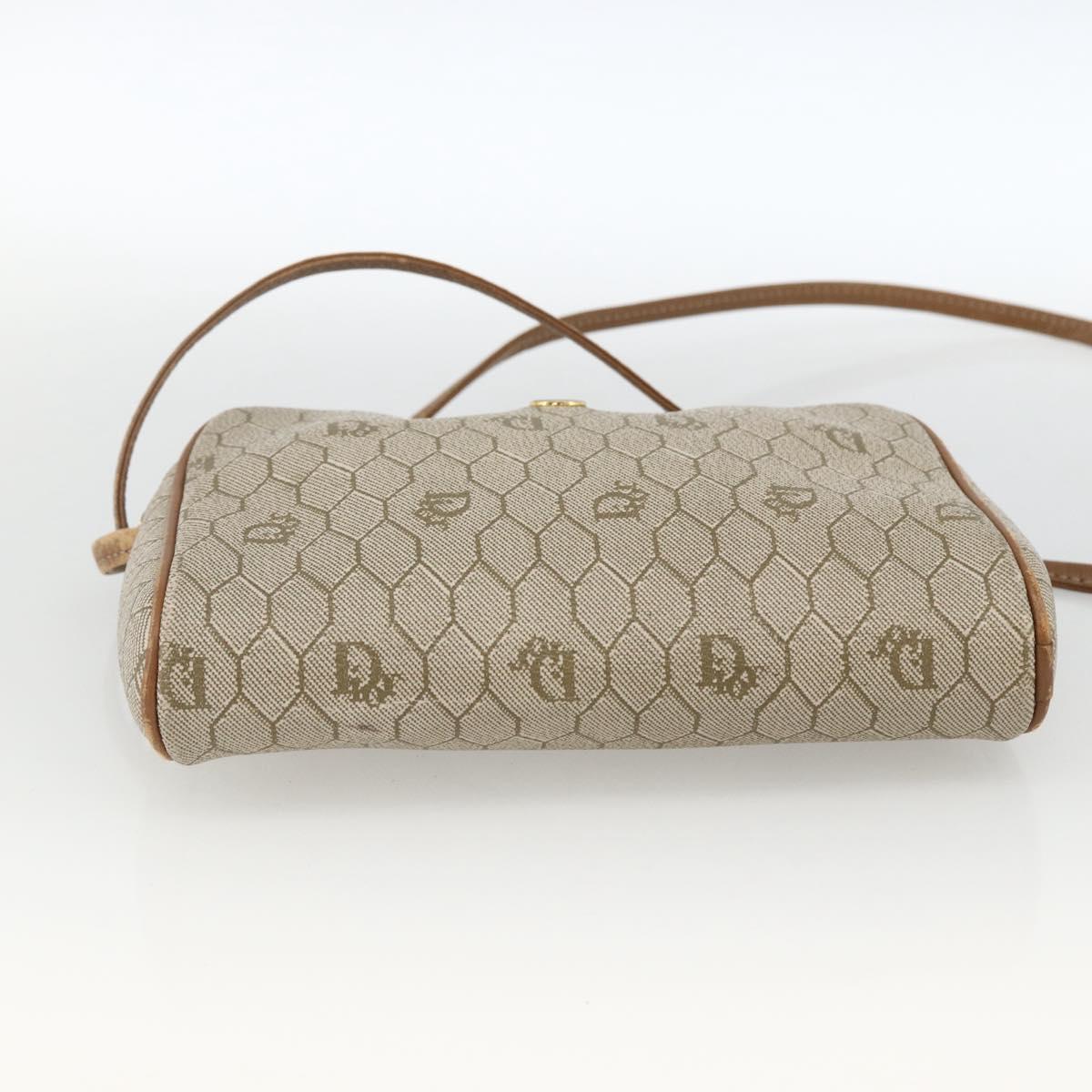 Christian Dior Honeycomb Canvas Shoulder Bag PVC Beige Gold Auth 173969