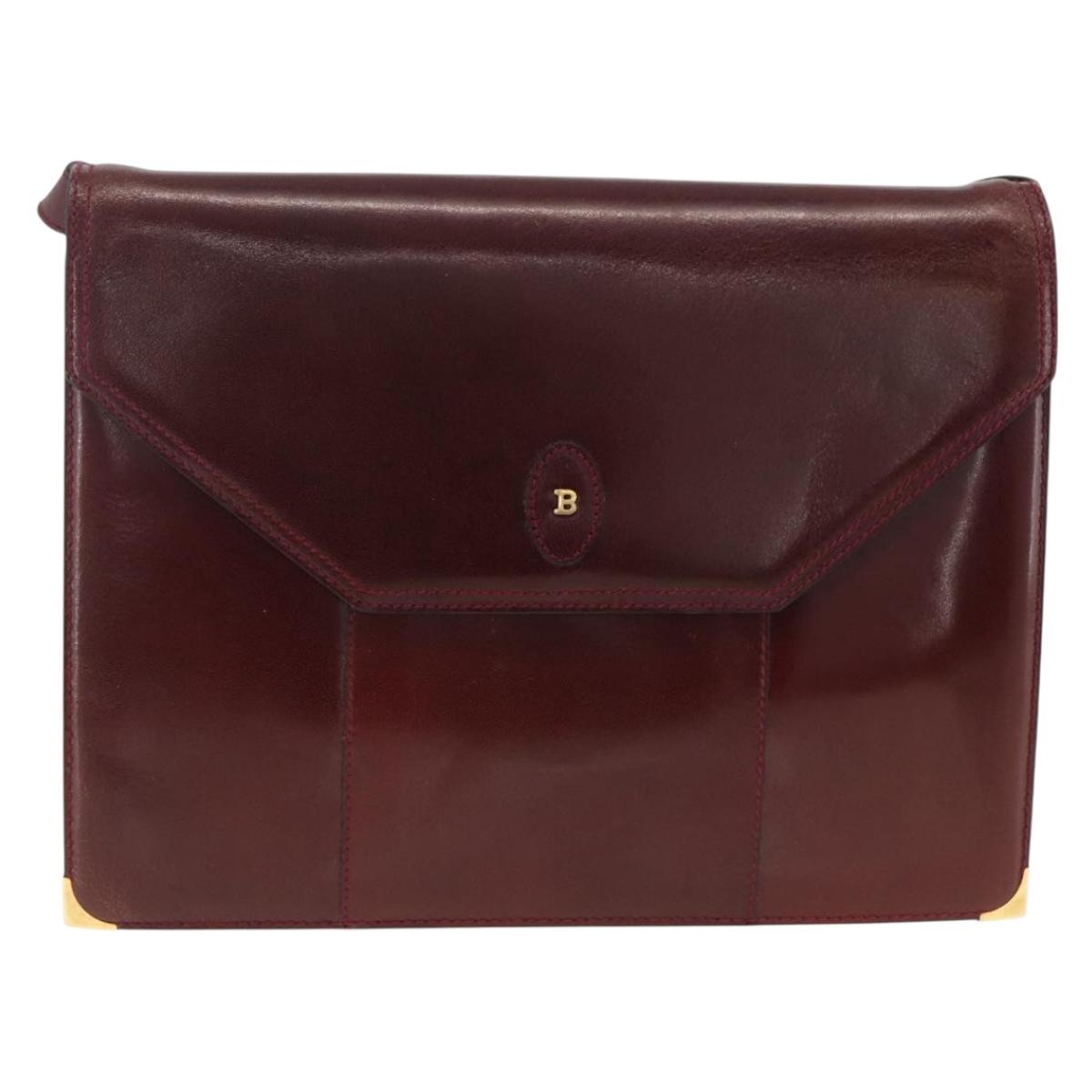 BALLY Shoulder Bag Leather Bordeaux Gold Auth 173972