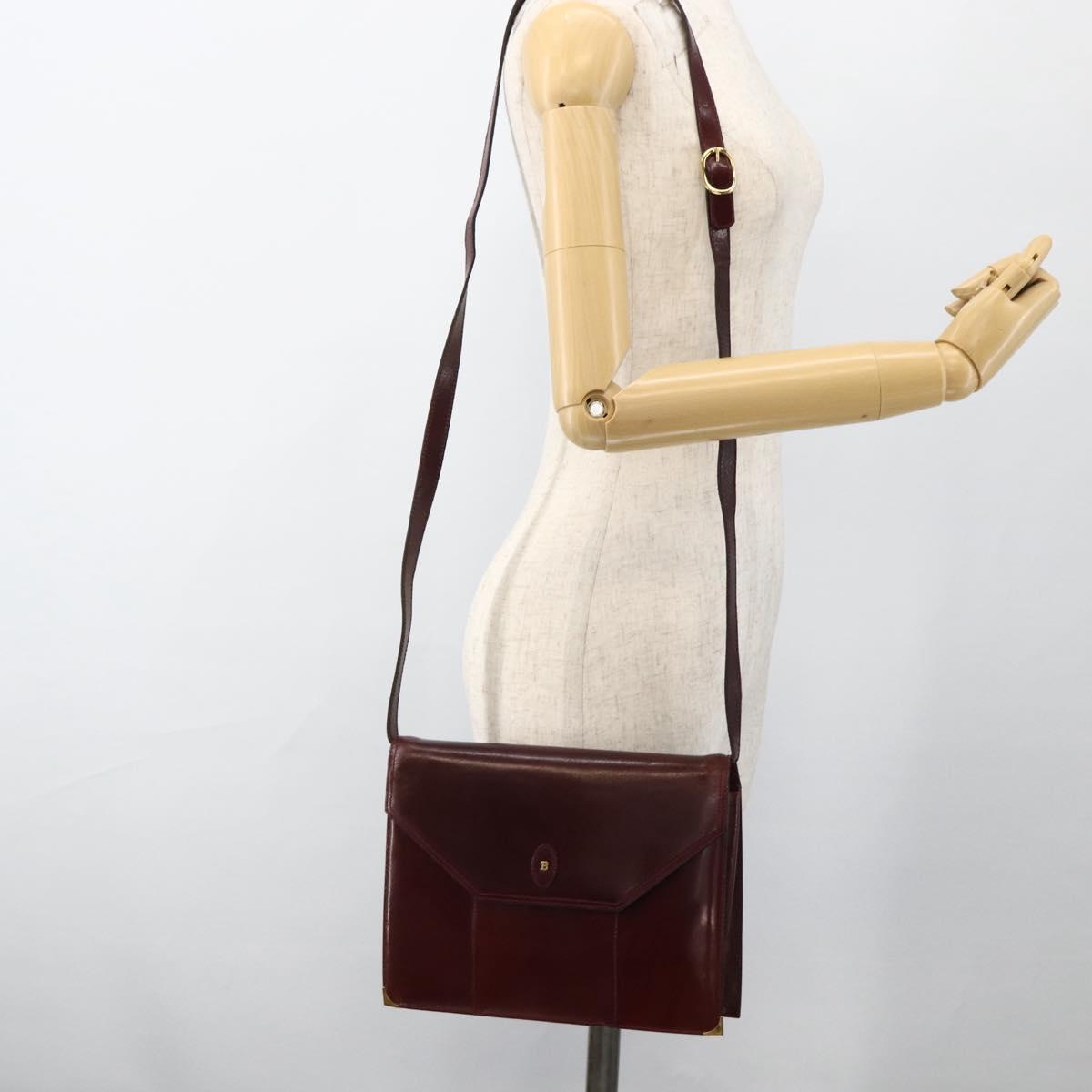 BALLY Shoulder Bag Leather Bordeaux Gold Auth 173972