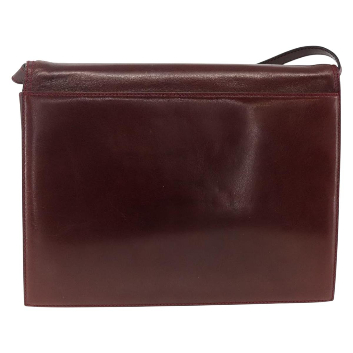 BALLY Shoulder Bag Leather Bordeaux Gold Auth 173972