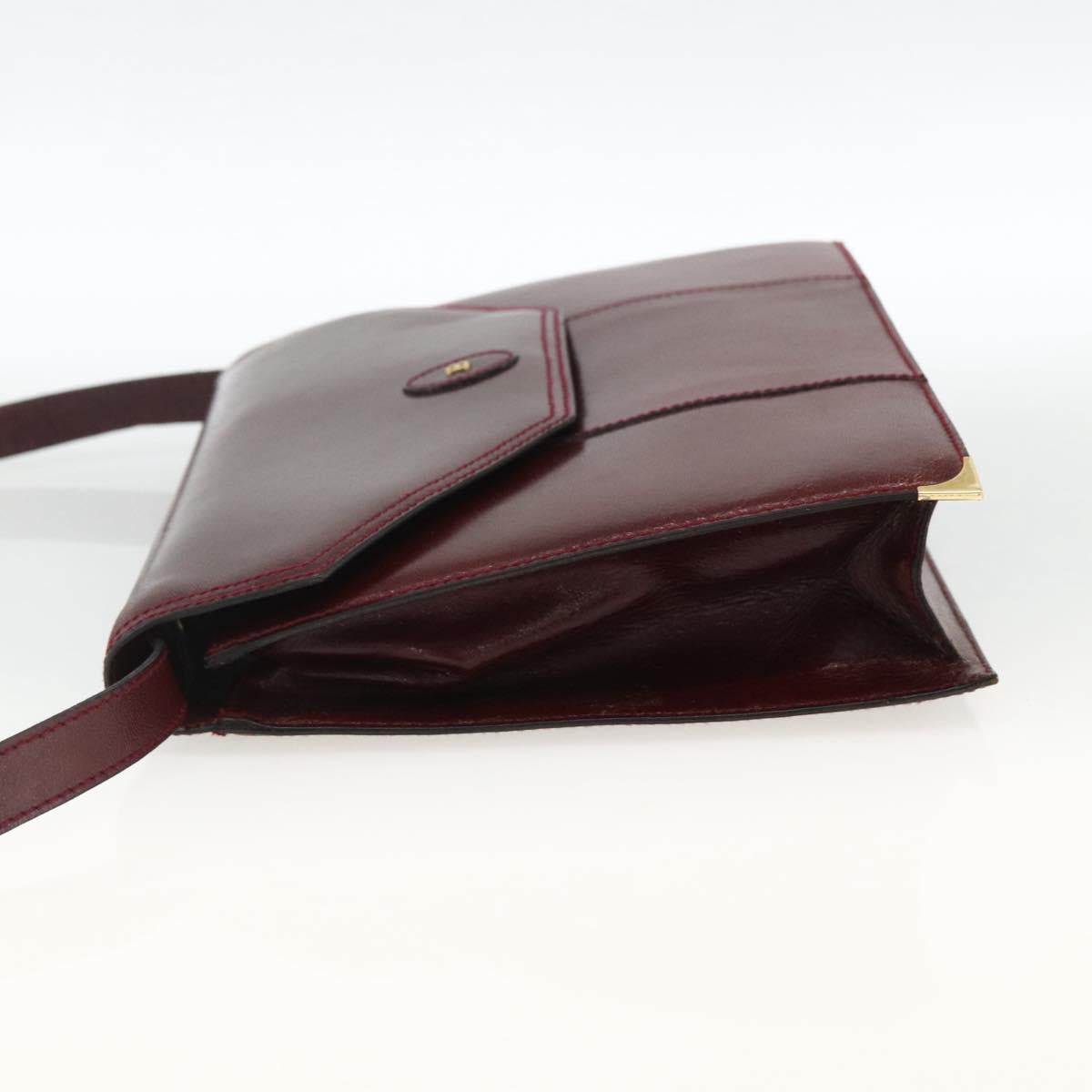 BALLY Shoulder Bag Leather Bordeaux Gold Auth 173972