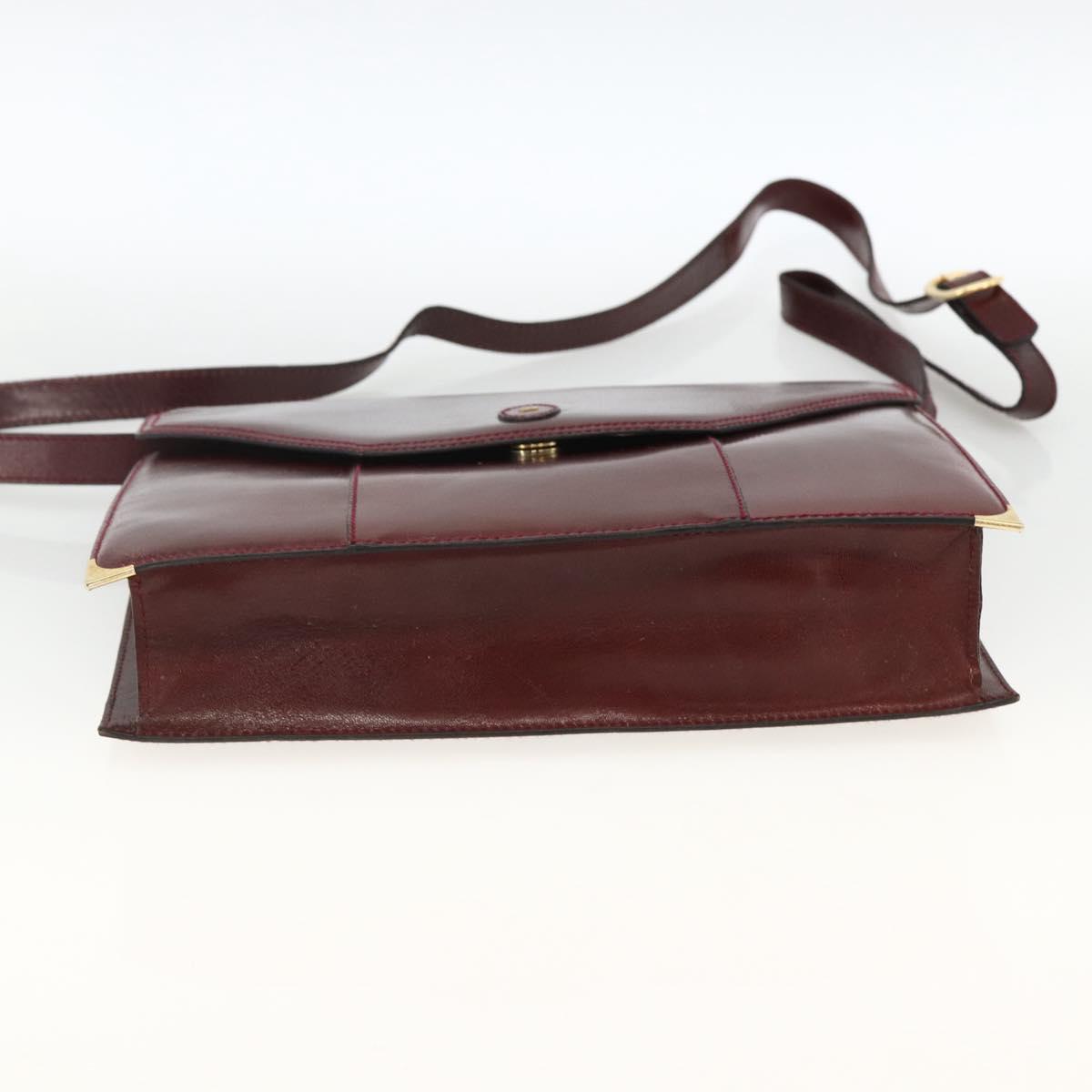 BALLY Shoulder Bag Leather Bordeaux Gold Auth 173972