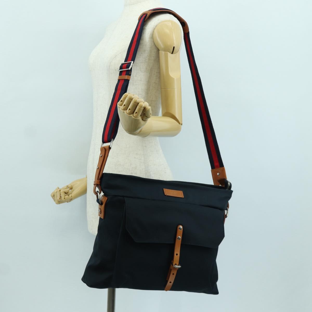 GUCCI Sherry Line Shoulder Bag Nylon Navy Silver 256312 Auth 173985A
