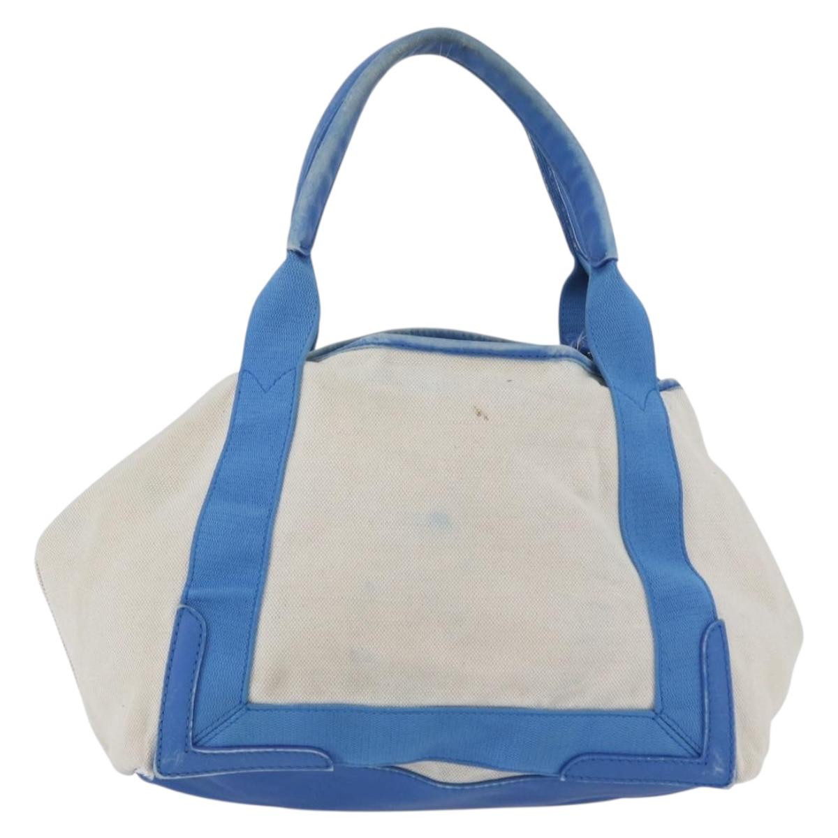 BALENCIAGA Cabas Bag Canvas Leather Light Beige Light Blue 339933 Auth 173988