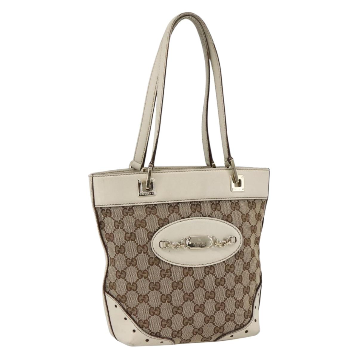 GUCCI GG Canvas Hand Bag Beige Gold 145994 Auth 173989