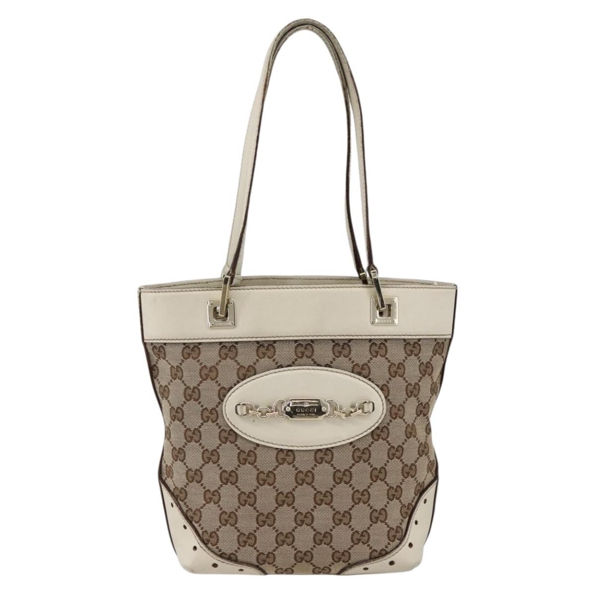 GUCCI GG Canvas Hand Bag Beige Gold 145994 Auth 173989