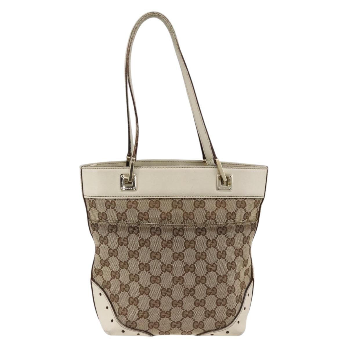 GUCCI GG Canvas Hand Bag Beige Gold 145994 Auth 173989