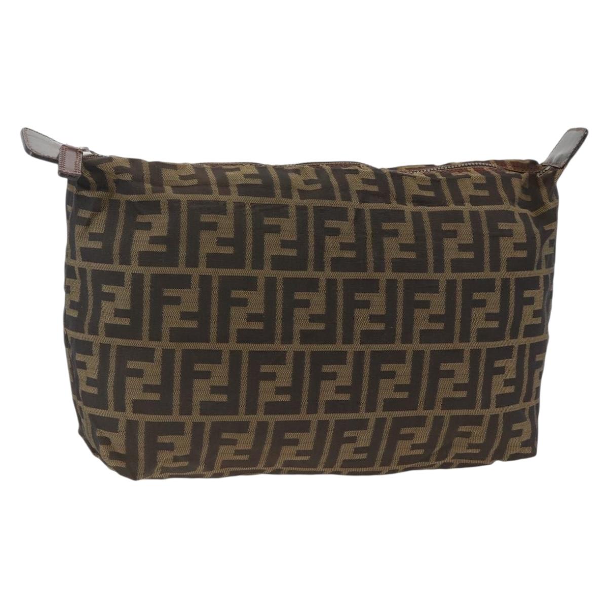 FENDI Zucca Canvas Pouch Black Brown Auth 173991