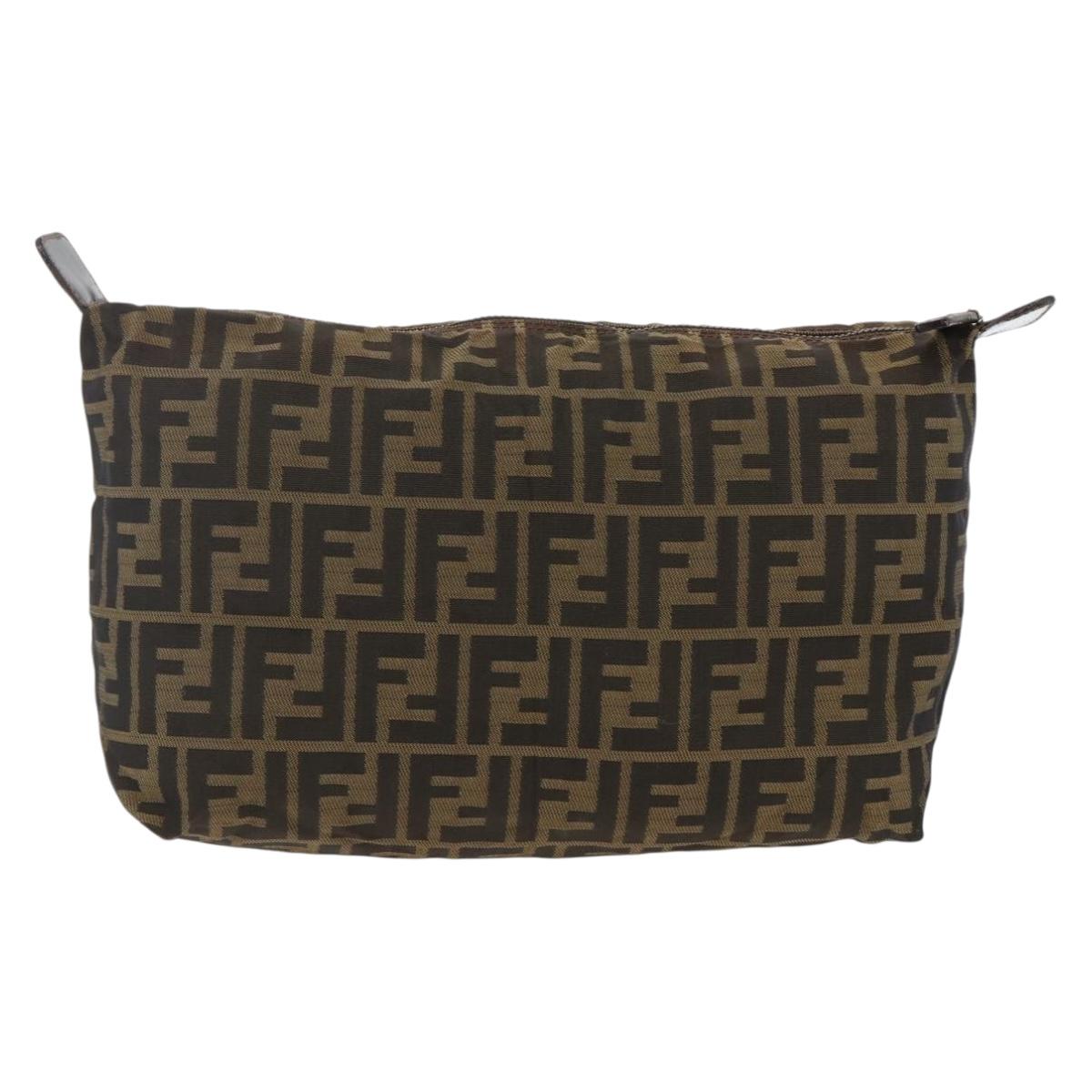 FENDI Zucca Canvas Pouch Black Brown Auth 173991