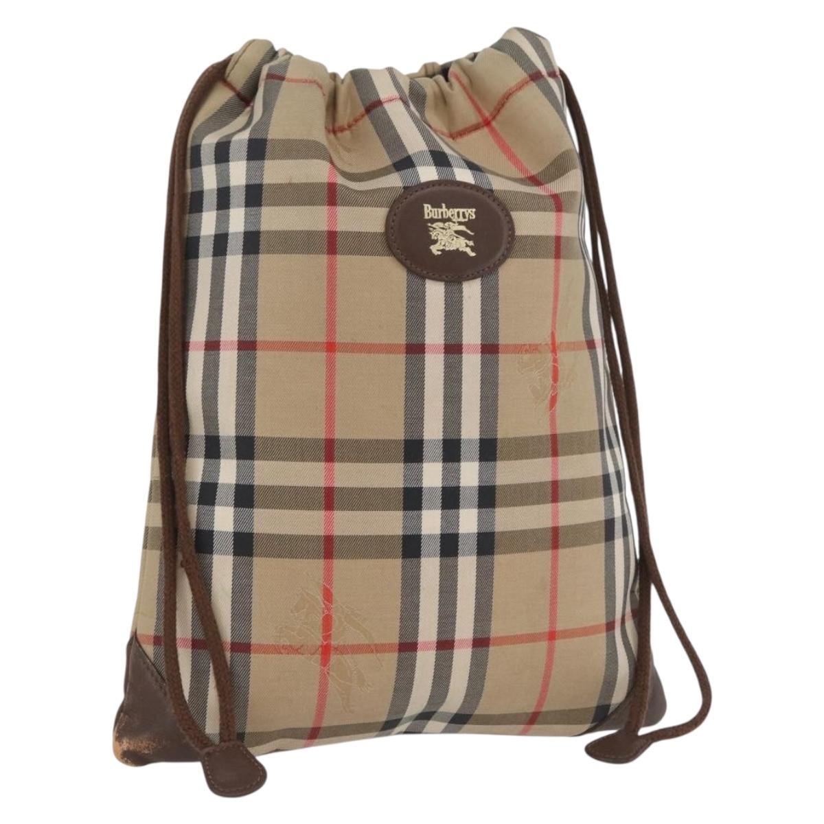 Burberrys Nova Check Pouch Canvas Beige Auth 173994