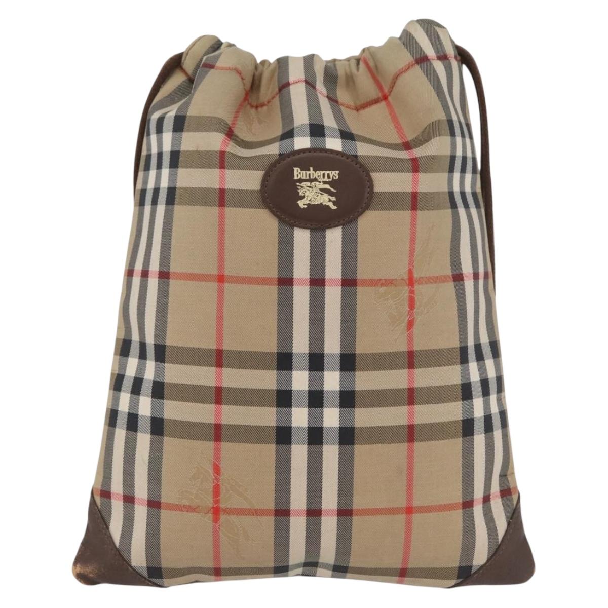 Burberrys Nova Check Pouch Canvas Beige Auth 173994