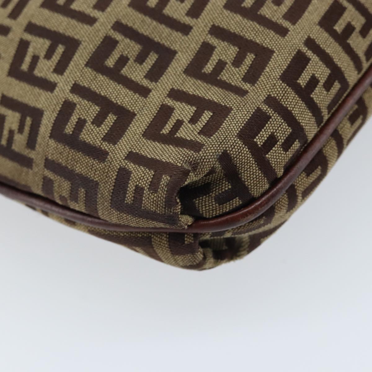 FENDI Zucchino Canvas Shoulder Bag Beige Gold Auth 173996