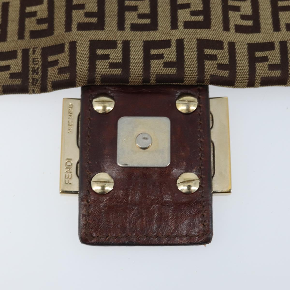 FENDI Zucchino Canvas Shoulder Bag Beige Gold Auth 173996
