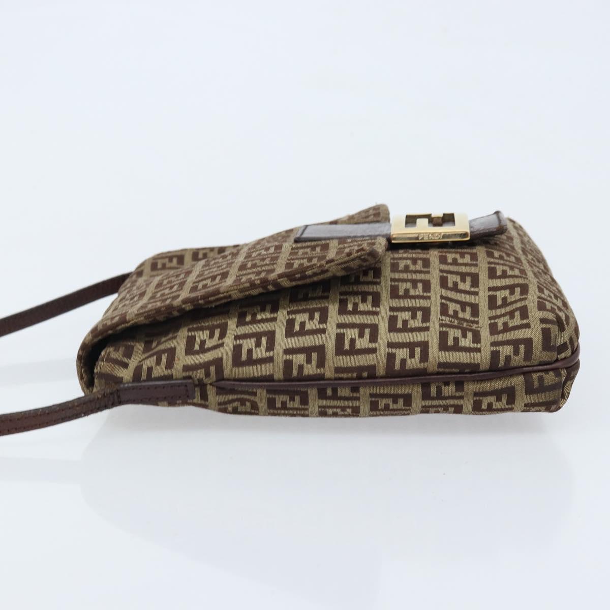 FENDI Zucchino Canvas Shoulder Bag Beige Gold Auth 173996