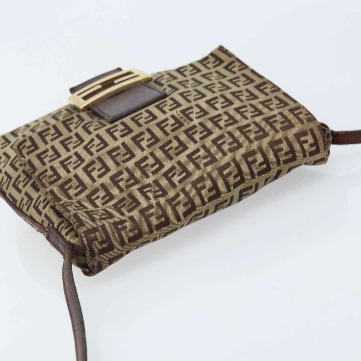 FENDI Zucchino Canvas Shoulder Bag Beige Gold Auth 173996