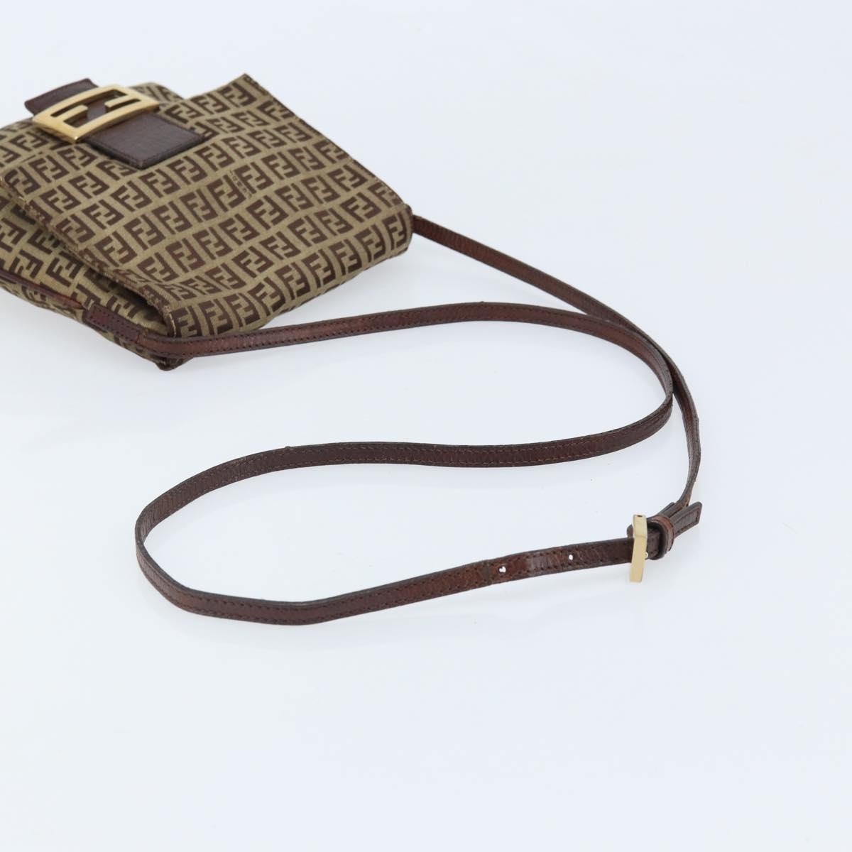 FENDI Zucchino Canvas Shoulder Bag Beige Gold Auth 173996