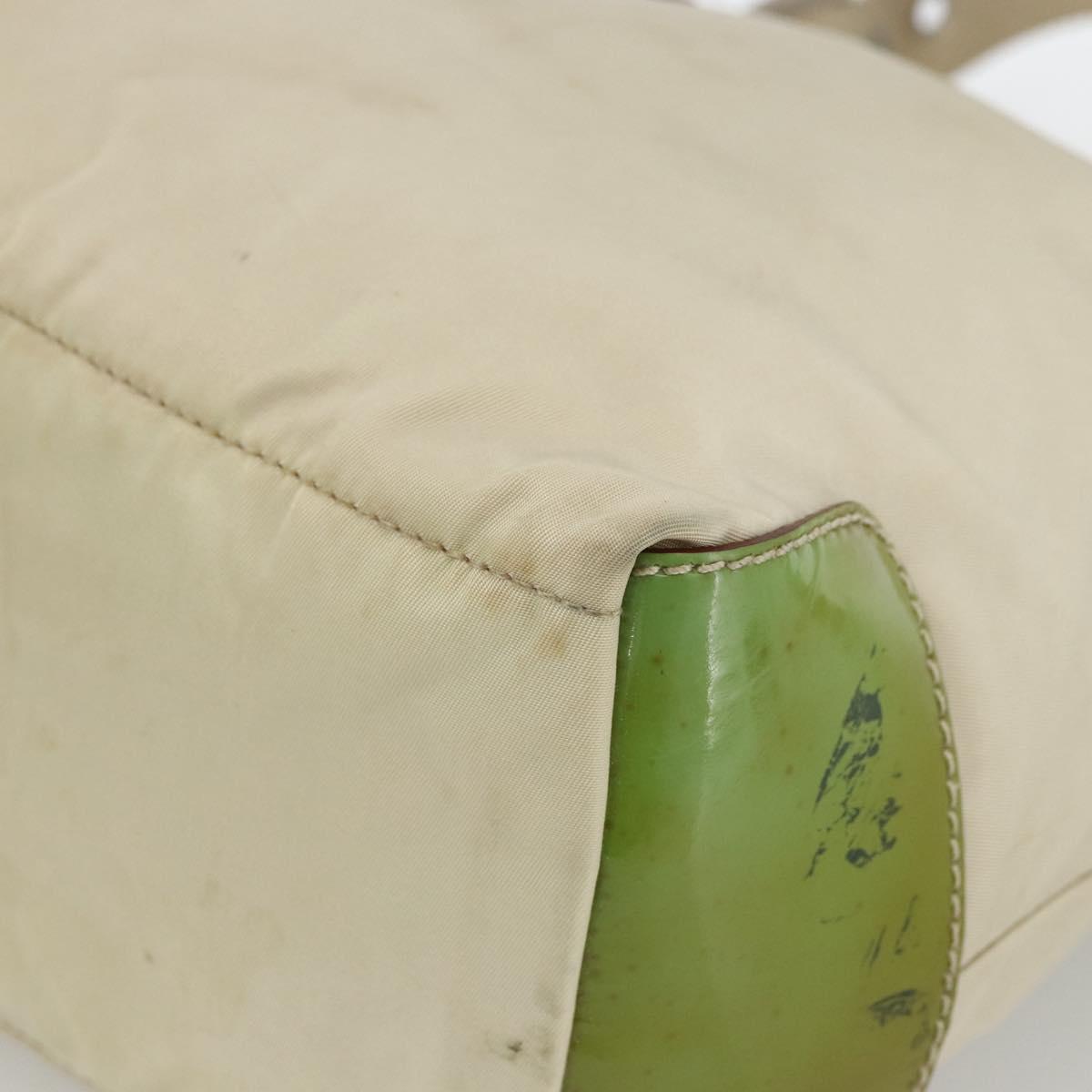 PRADA Shoulder Bag Nylon Beige Green Silver Auth 173997
