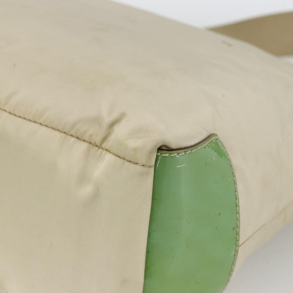 PRADA Shoulder Bag Nylon Beige Green Silver Auth 173997