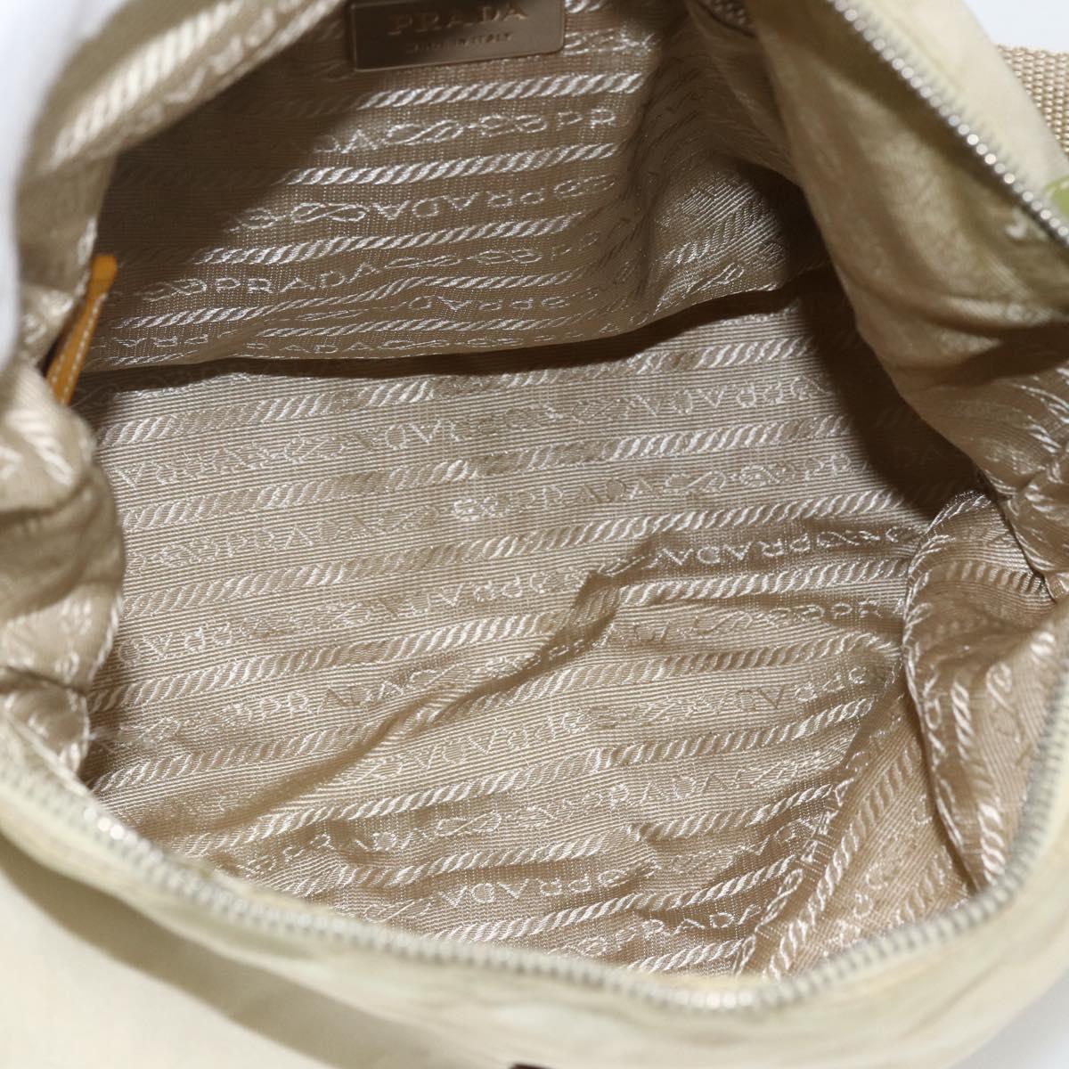 PRADA Shoulder Bag Nylon Beige Green Silver Auth 173997