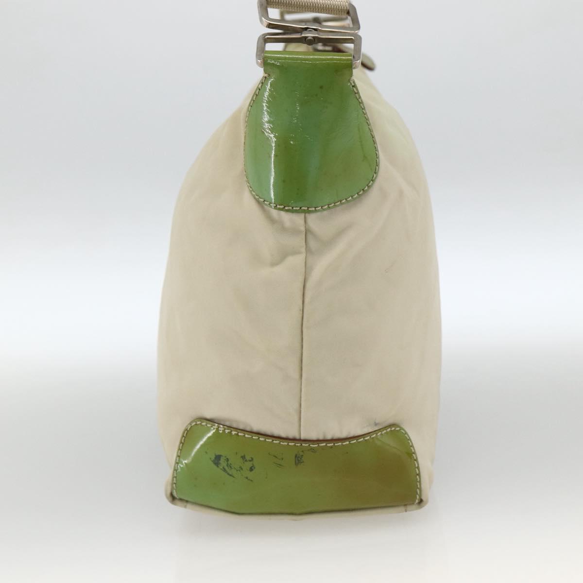 PRADA Shoulder Bag Nylon Beige Green Silver Auth 173997
