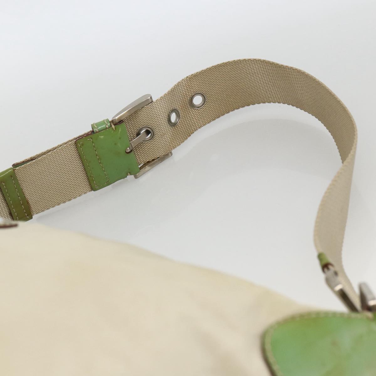 PRADA Shoulder Bag Nylon Beige Green Silver Auth 173997