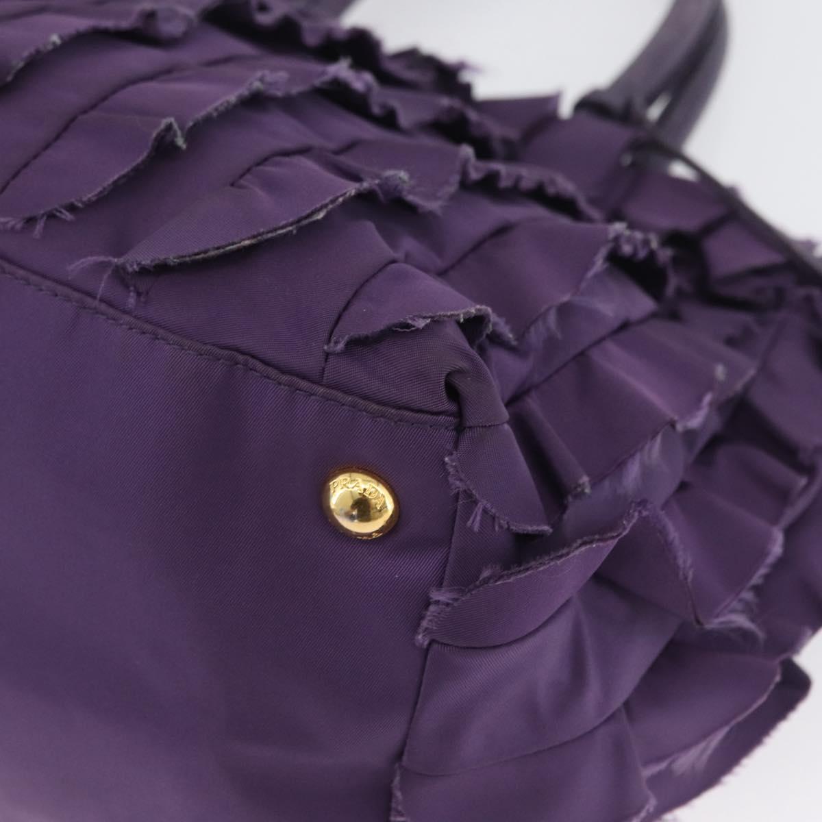 PRADA Hand Bag Nylon Leather Purple Gold Auth 173998