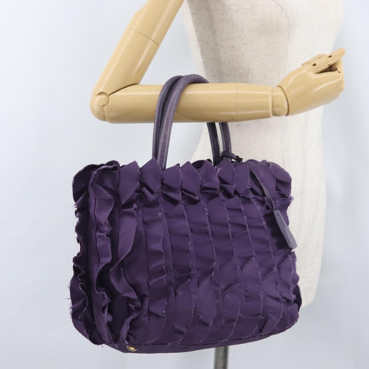 PRADA Hand Bag Nylon Leather Purple Gold Auth 173998