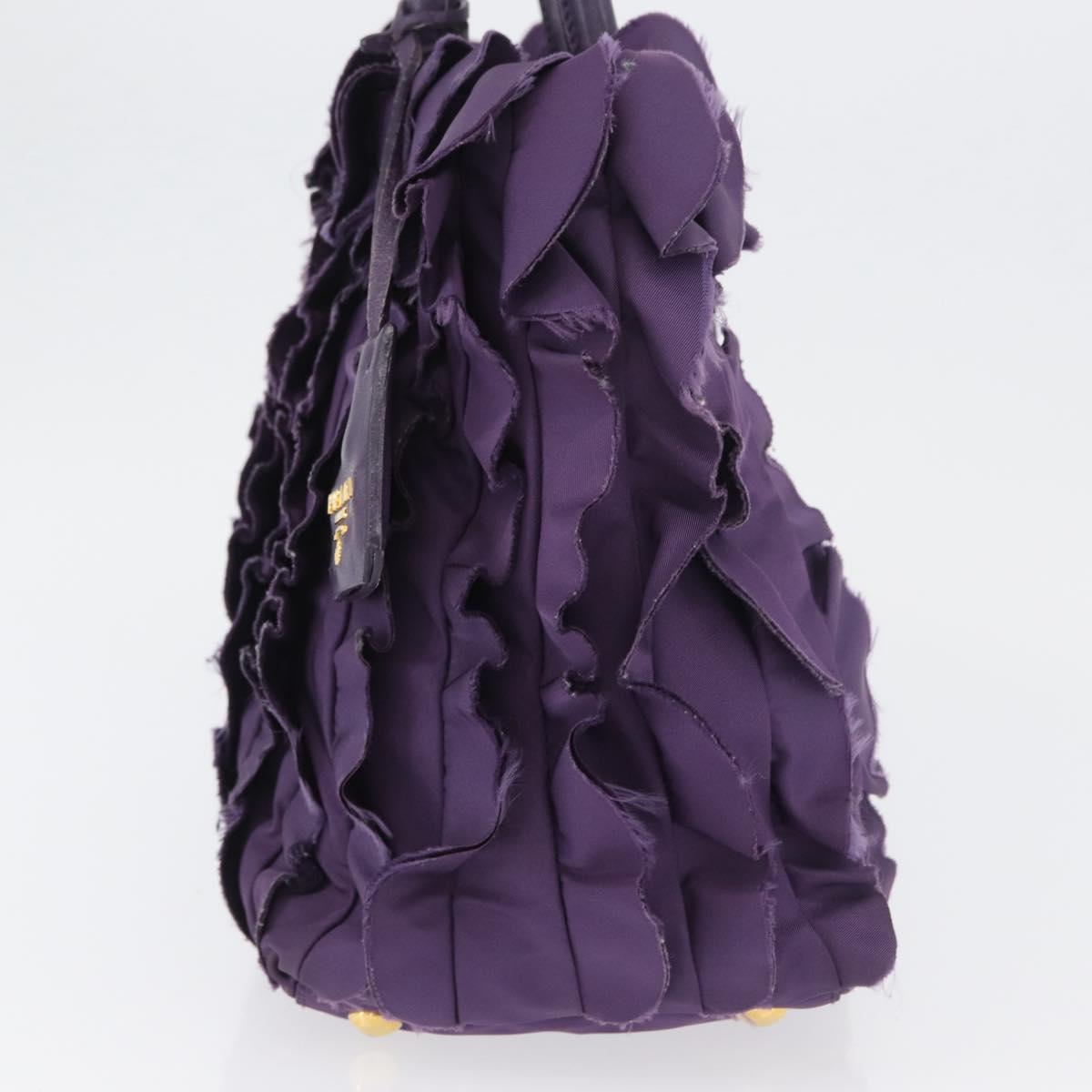 PRADA Hand Bag Nylon Leather Purple Gold Auth 173998