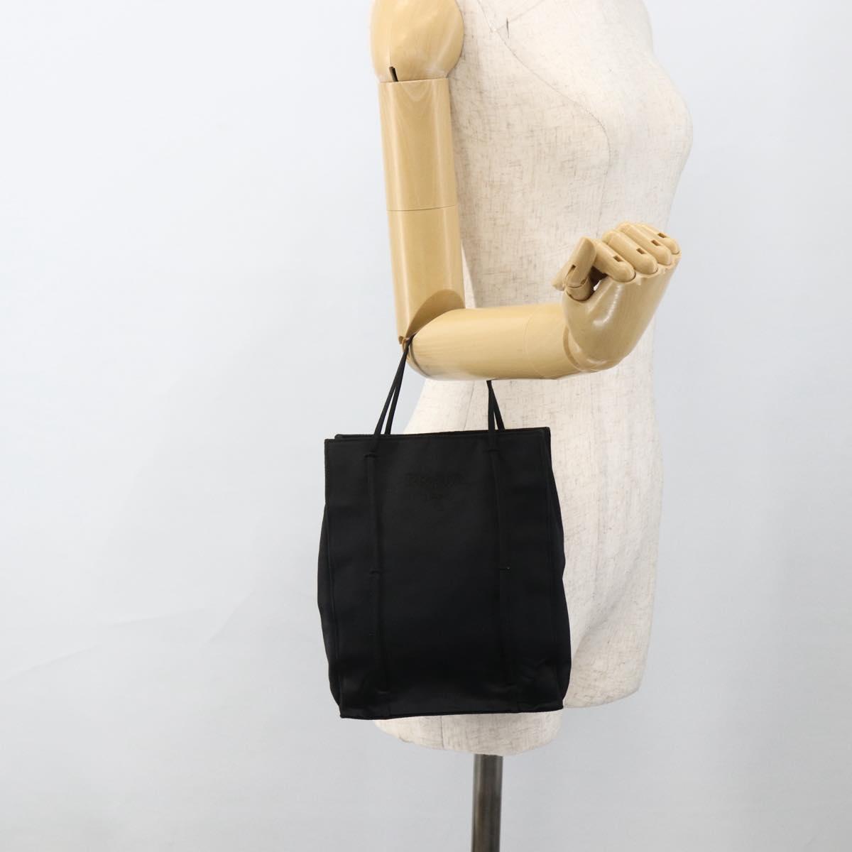 PRADA Hand Bag Satin Black Auth 174000