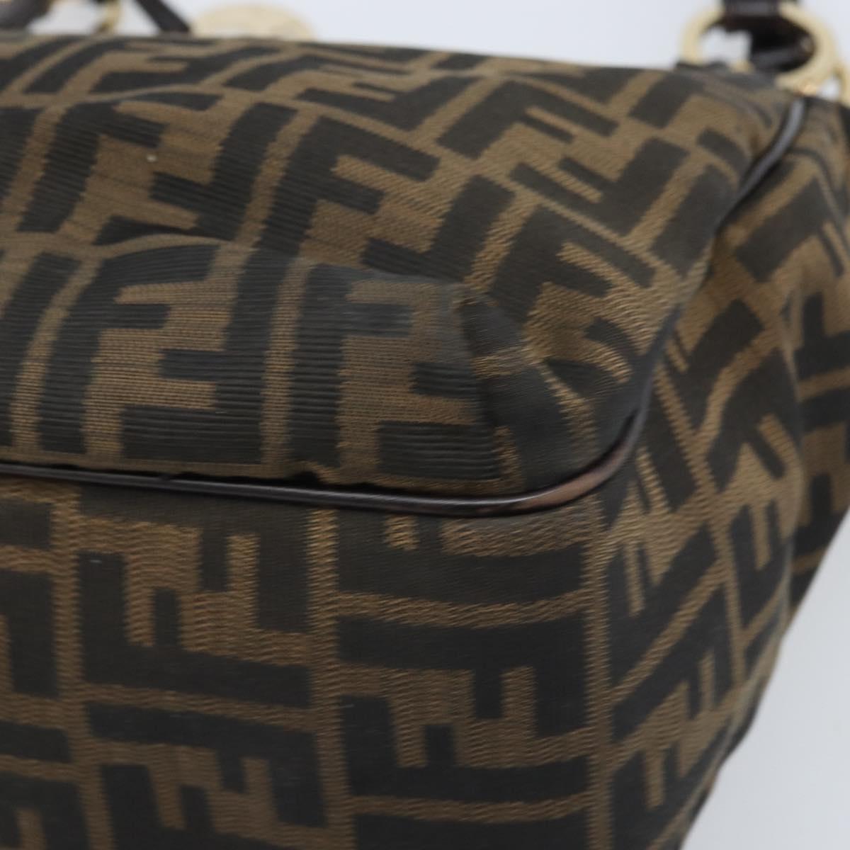 FENDI Zucca Canvas Hand Bag Black Brown Auth 174003