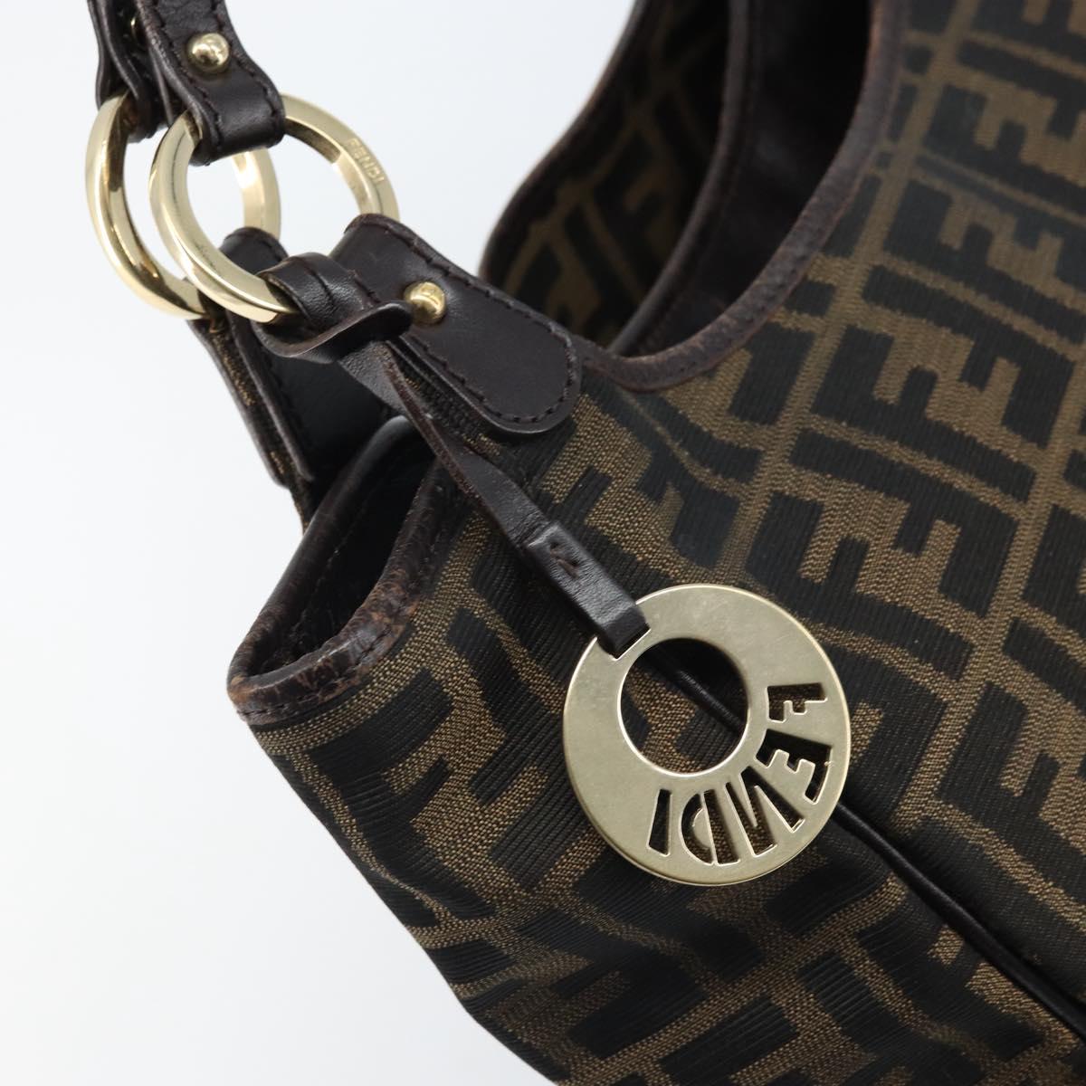 FENDI Zucca Canvas Hand Bag Black Brown Auth 174003