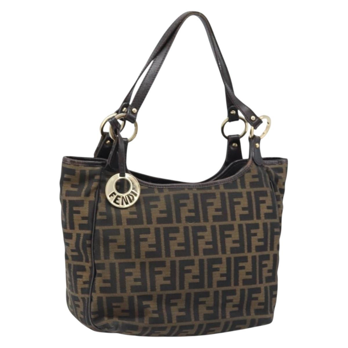 FENDI Zucca Canvas Hand Bag Black Brown Auth 174003