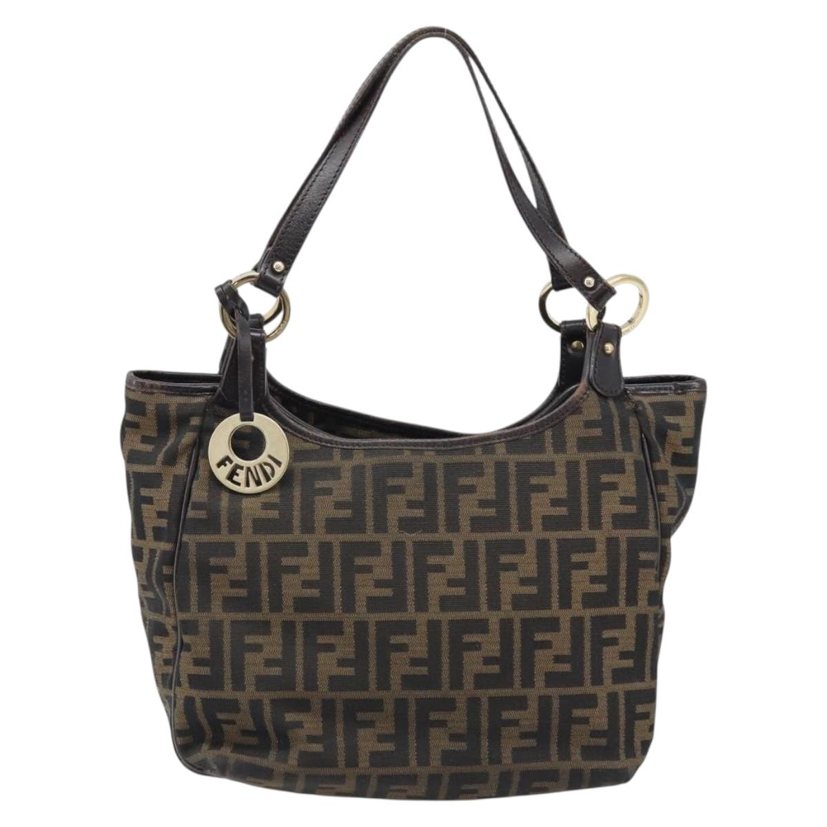 FENDI Zucca Canvas Hand Bag Black Brown Auth 174003