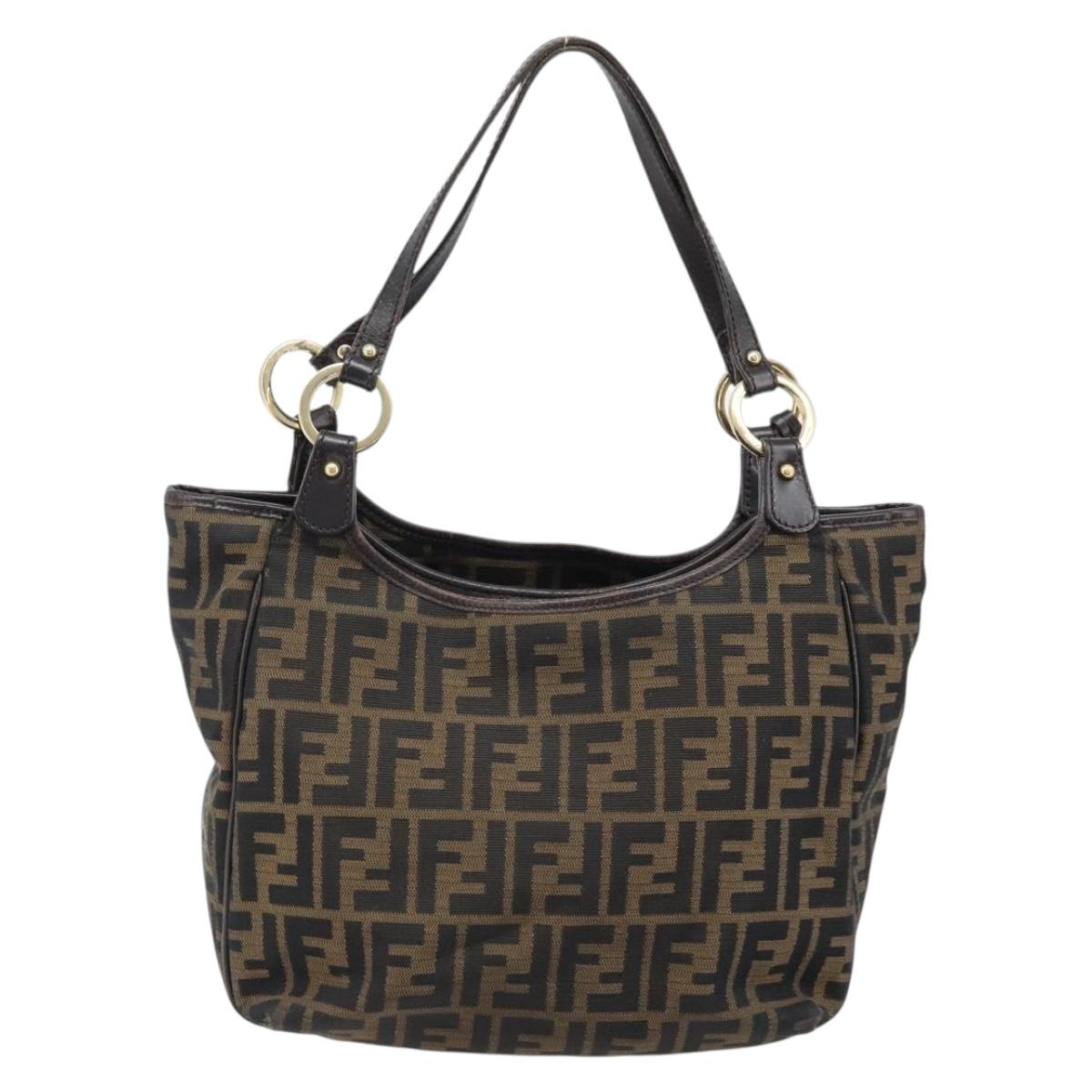 FENDI Zucca Canvas Hand Bag Black Brown Auth 174003